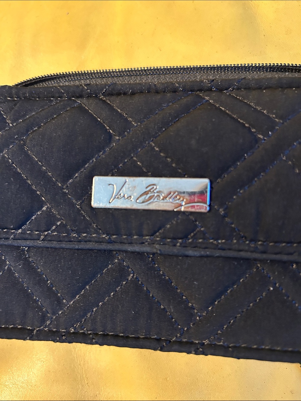 Vera Bradley Black Quilted Zip Wallet with Metal Plaque - Picture 2 of 8
